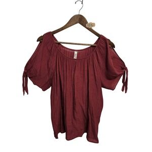 Per Seption Concept Womens Cold Shoulder Tie‎ Sleeve Top Burgundy Wine Large